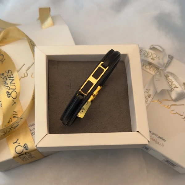 تصویر دوم دستبند طلا چرم مردانه L187